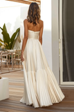 Champagne A Line Robe d’invitée longue de mariage plissée sans bretelles