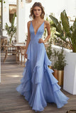 Robe d’invitée de mariée à volants bleu clair