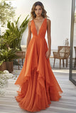 Orange à volants une ligne robe d’invitée de mariée en mousseline de soie