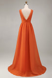 Robe d'invitée de mariée orange de soie une ligne à volants