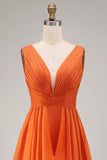 Robe d'invitée de mariée orange de soie une ligne à volants