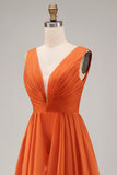 Robe d'invitée de mariée orange de soie une ligne à volants
