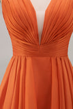 Robe d'invitée de mariée orange de soie une ligne à volants