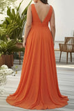 Robe de mariée longue taille en chiffon orange à volants en V