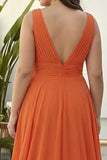 Robe de mariée longue taille en chiffon orange à volants en V