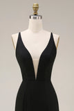 Robe longue de cérémonie en satin satin noir avec dentelle