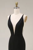 Robe longue de cérémonie en satin satin noir avec dentelle
