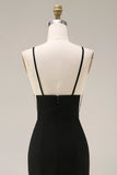 Robe longue de cérémonie en satin satin noir avec dentelle