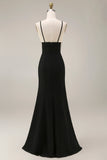 Robe longue de cérémonie en satin satin noir avec dentelle