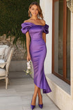 Robe d’invitée de mariage en satin prune sirène à épaule dénudée