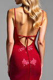 Robe longue de bal longue à bretelles spaghetti à bretelles spaghetti sirène rouge scintillante
