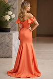 Robe de bal à volants sirène orange à épaules dénudées