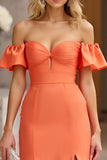Robe de bal à volants sirène orange à épaules dénudées