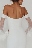Robe de graduation en mousseline de soie blanche à épaules dénudées