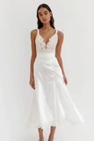 Dentelle blanche satin bretelles spaghetti robe formelle ligne