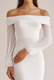 Robe de mariée blanche à manches longues en mousseline de soie à épaules dénudées