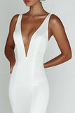 Robe de mariée simple sirène blanche à col en V