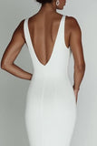 Robe de mariée simple sirène blanche à col en V