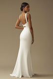 Robe de mariée longue découpée sirène blanche avec fente