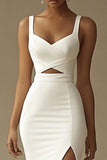 Robe de mariée longue découpée sirène blanche avec fente