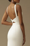 Robe de mariée longue découpée sirène blanche avec fente