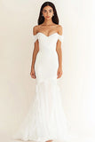 Robe de mariée longue blanche sirène à épaules dénudées