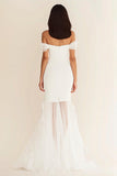 Robe de mariée longue blanche sirène à épaules dénudées
