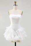 Robe trapèze sans bretelles à volants petite robe blanche de graduation