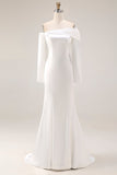 Robe de mariée sirène blanche à manches longues à manches longues