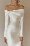 Robe de mariée sirène blanche à épaules dénudées à manches longues