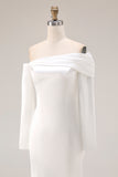 Robe de mariée sirène blanche à épaules dénudées à manches longues