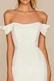 Robe de mariée en mousseline de soie satinée sirène blanc à épaules dénudées