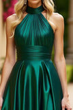 Dos nu Satin Une ligne Ruchée Vert Foncé Robe de Bal avec Fente