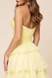 Hollow-out A Line Organza Robe de bal sans bretelles à plusieurs niveaux avec fente