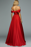 Robe de bal plissée rouge à épaules dénudées