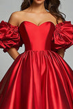 Rouge Épaule Dénudée Une Ligne Satin À Volants Robe De Bal