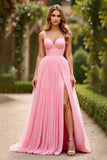 Rose A Ligne Spaghetti Bretelles Robe De Bal En Mousseline De Soie