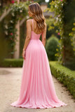 Rose A Ligne Spaghetti Bretelles Robe De Bal En Mousseline De Soie