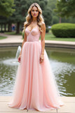 Rose A Line Spaghetti Straps Robe de Bal Longue avec Dentelle