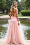 Rose A Line Spaghetti Straps Robe de Bal Longue avec Dentelle