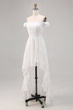 Robe de mariée bohème en dentelle blanche à épaules dénudées