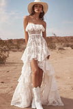 Robe de graduation en dentelle blanche High-Low A Line