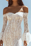 Robe de mariée sirène blanche en dentelle à épaules dénudées