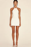 Robe courte de graduation en satin blanc sans manches