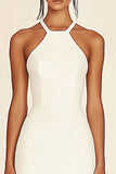 Robe courte de graduation en satin blanc sans manches