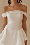 Robe de graduation en satin blanc à épaules dénudées avec perles