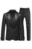 Jacquard noir 3 pièces châle revers Costumes pour hommes