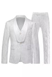 Jacquard noir 3 pièces châle revers Costumes pour hommes