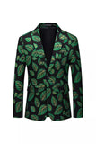 Blazer pour homme à revers cranté imprimé de feuilles vert foncé