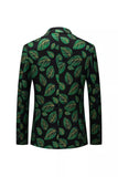 Blazer pour homme à revers cranté imprimé de feuilles vert foncé